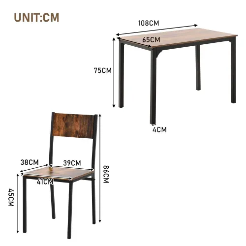 Ensemble Table + 4 Chaises Noir Et Marron