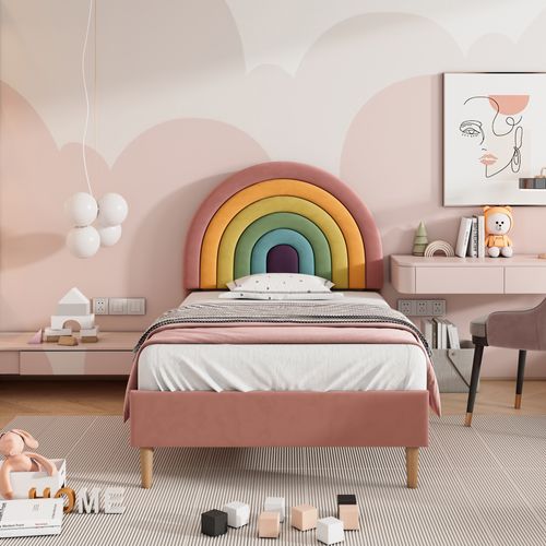 Lit Lit Simple Velours Tête De Lit Rainbow 90 X 200 Cm Rose