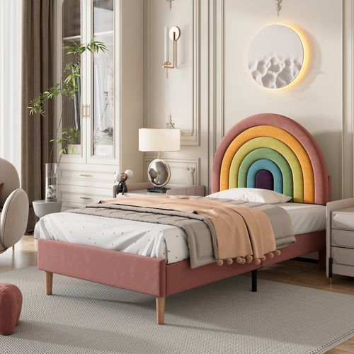Lit Lit Simple Velours Tête De Lit Rainbow 90 X 200 Cm Rose