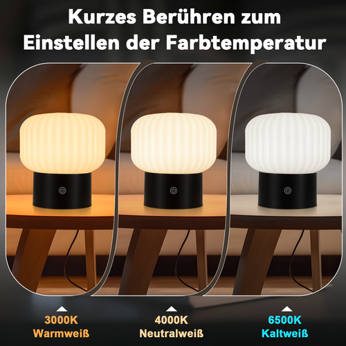 Lampe De Table Sans Fil Lampe De Chevet LED Avec 3 Températures Tactile à Intensité Variable Noir