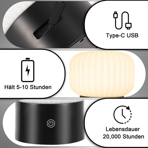 Lampe De Table Sans Fil Lampe De Chevet LED Avec 3 Températures Tactile à Intensité Variable Noir