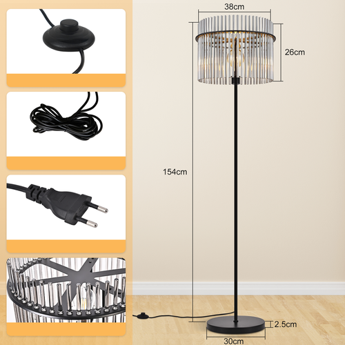 Lampadaire Salon Lampadaire Noir Lampadaire Métal Avec Interrupteur Au Pied E27 154cm