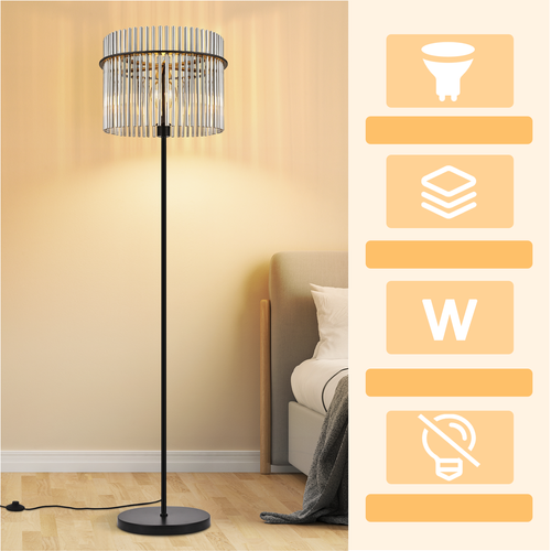 Lampadaire Salon Lampadaire Noir Lampadaire Métal Avec Interrupteur Au Pied E27 154cm