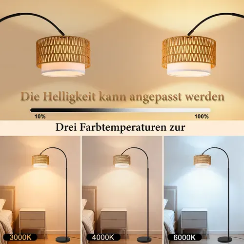 Lampadaire Arc H.180cm LED Hauteur Réglable Lampadaire Noir E27 9 w Rotation à 350° Pour Salon