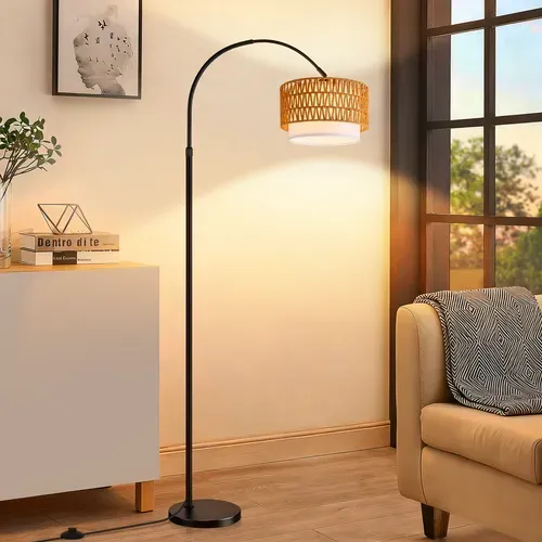 Lampadaire Arc H.180cm LED Hauteur Réglable Lampadaire Noir E27 9 w Rotation à 350° Pour Salon
