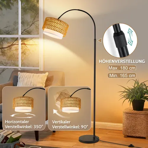 Lampadaire Arc H.180cm LED Hauteur Réglable Lampadaire Noir E27 9 w Rotation à 350° Pour Salon