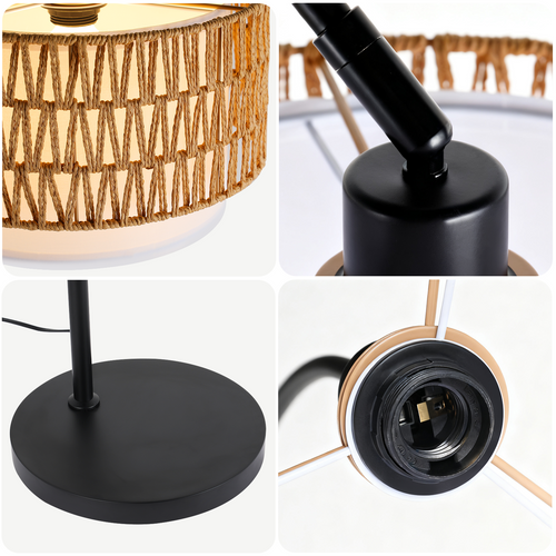 Lampadaire Arc H.180cm LED Hauteur Réglable Lampadaire Noir E27 9 w Rotation à 350° Pour Salon