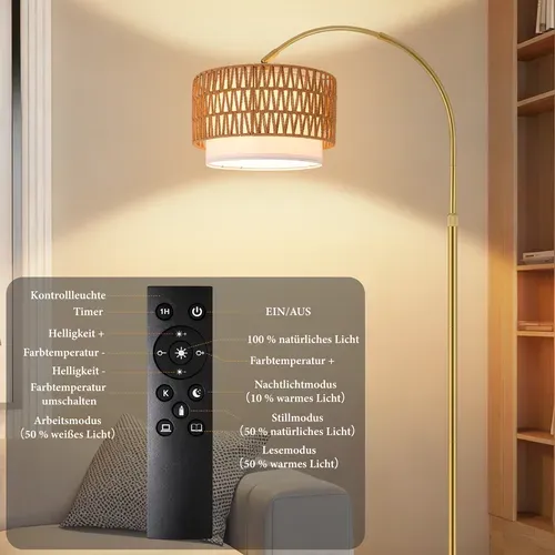 Lampadaire De Salon Vintage Intensité Variable Lampadaire Arc Rotation à 350° Pour Chambre Ou Bureau