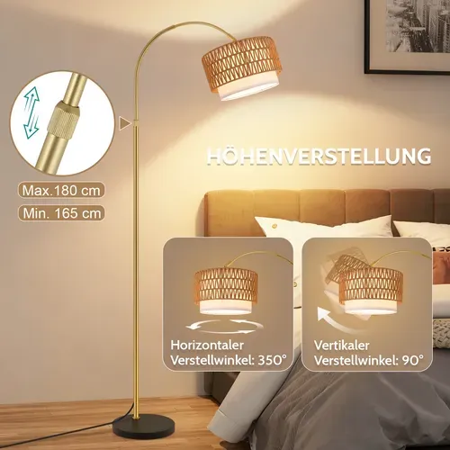 Lampadaire De Salon Vintage Intensité Variable Lampadaire Arc Rotation à 350° Pour Chambre Ou Bureau