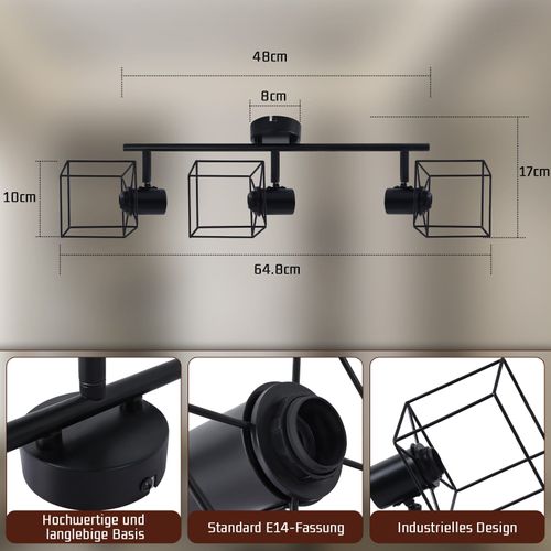 Spot De Plafond 3 Flammes 350° Orientable Vintage Métal Plafonnier Salon