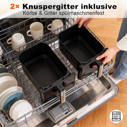 Friteuse Sans Huile Dual Zone 10L XXL Air fryer 2200 W Écran Tactile Compatible Lave-vaisselle