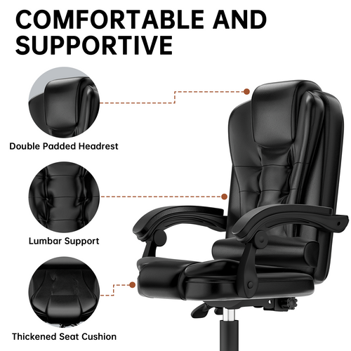 Fauteuil De Bureau Ergonomique Avec Dossier Haut Et Fonction D'inclinaison Réglable - Noir