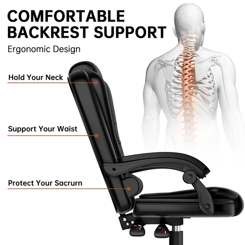 Fauteuil De Bureau Ergonomique Avec Dossier Haut Et Fonction D'inclinaison Réglable - Noir
