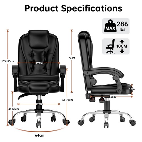 Fauteuil De Bureau Ergonomique Avec Dossier Haut Et Fonction D'inclinaison Réglable - Noir