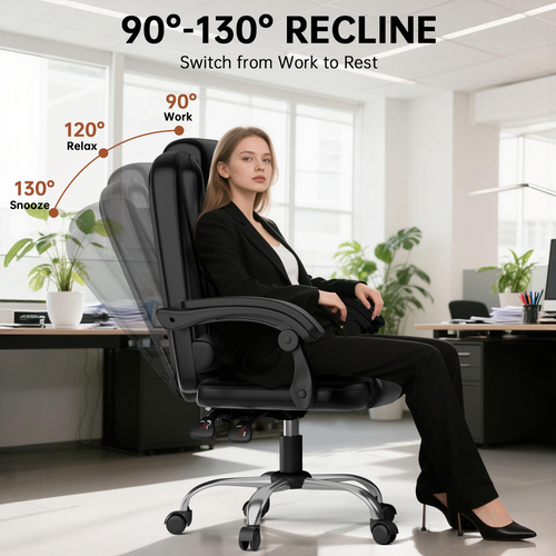 Fauteuil De Bureau Ergonomique Avec Dossier Haut Et Fonction D'inclinaison Réglable - Noir