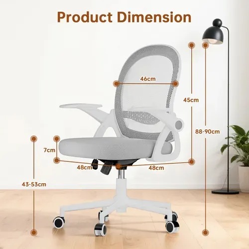 Chaise De Bureau Ergonomique En Maille, Accoudoirs Relevables, Support Lombaire - Gris