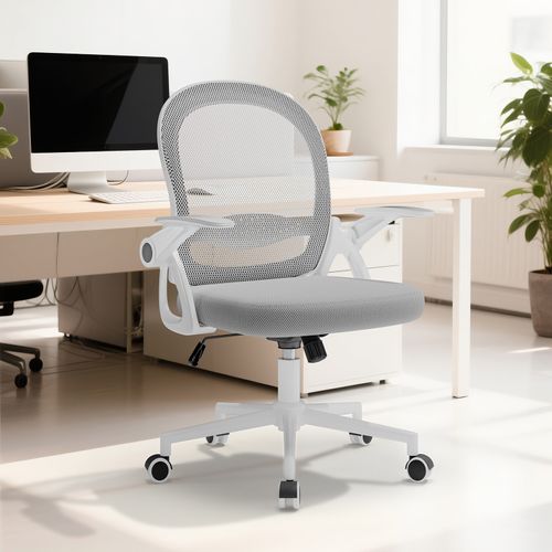 Chaise De Bureau Ergonomique En Maille, Accoudoirs Relevables, Support Lombaire - Gris