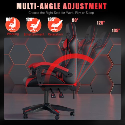 Soontrans Chaise Gaming Ergonomique Noir/Rouge - Massage Lombaire, Repose-Pieds, Tapis Souris Inclus - Confort Ultime Gamer