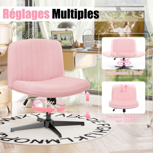 Chaise De Bureau Pivotante En Velours, Sans Accoudoirs, Hauteur Réglable - Rose