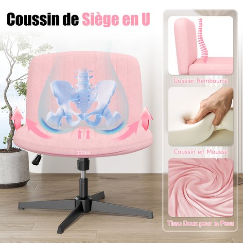 Chaise De Bureau Pivotante En Velours, Sans Accoudoirs, Hauteur Réglable - Rose