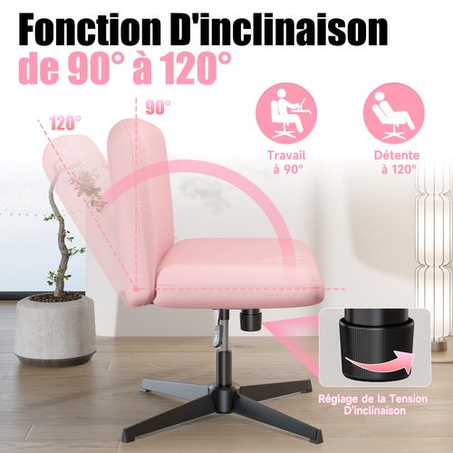 Chaise De Bureau Pivotante En Velours, Sans Accoudoirs, Hauteur Réglable - Rose