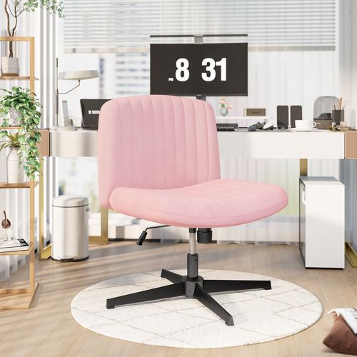 Chaise De Bureau Pivotante En Velours, Sans Accoudoirs, Hauteur Réglable - Rose