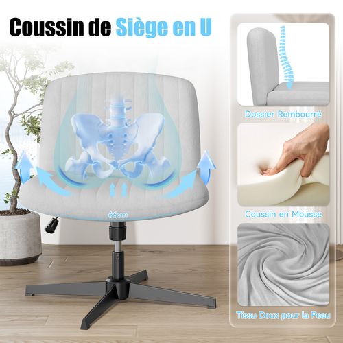 Chaise De Bureau Pivotante En Velours, Sans Accoudoirs, Hauteur Réglable - Gris