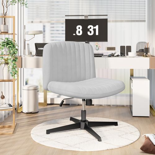 Chaise De Bureau Pivotante En Velours, Sans Accoudoirs, Hauteur Réglable - Gris