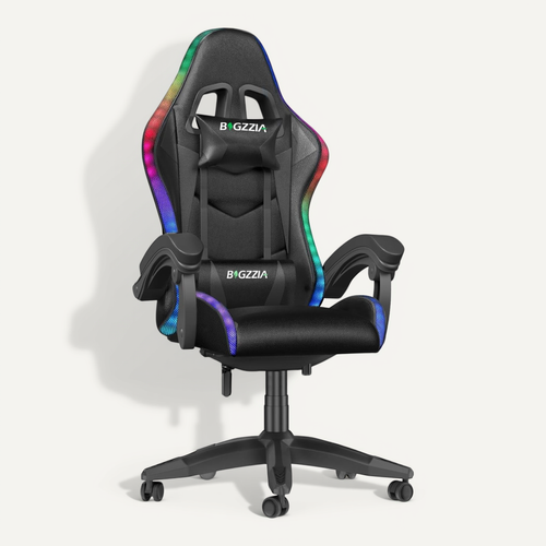 Fauteuil Gaming Ergonomique LED, Dossier Réglable, Support Lombaire Et Appui-tête - Noir