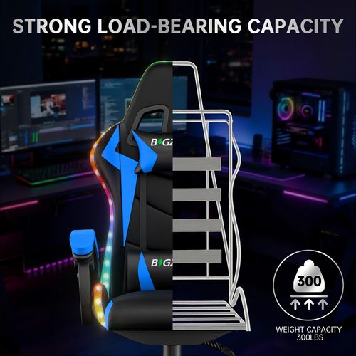 Chaise Gaming, Fauteuil Gamer Avec éclairage LED Rgb, chaise De Jeu, Bleu