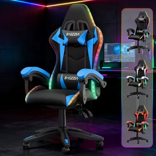 Chaise Gaming, Fauteuil Gamer Avec éclairage LED Rgb, chaise De Jeu, Bleu