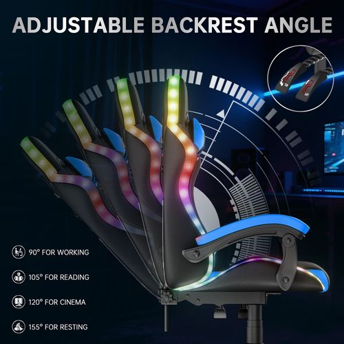 Chaise Gaming, Fauteuil Gamer Avec éclairage LED Rgb, chaise De Jeu, Bleu