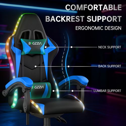 Chaise Gaming, Fauteuil Gamer Avec éclairage LED Rgb, chaise De Jeu, Bleu