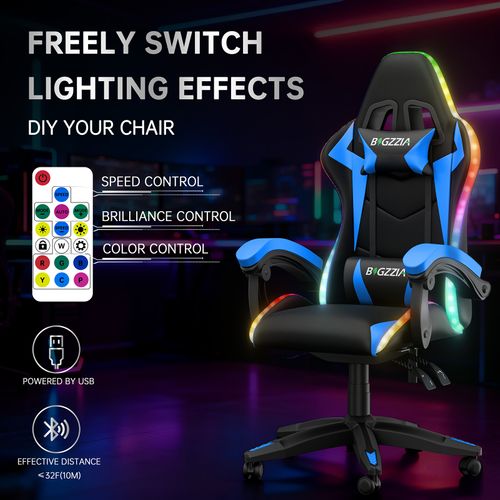 Chaise Gaming, Fauteuil Gamer Avec éclairage LED Rgb, chaise De Jeu, Bleu