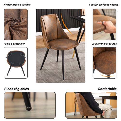 Lot De 2 Chaises De Salle À Manger Industriel Assise Rembourrée En Suédine Pieds En Métal, Marron