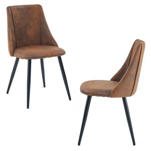 Lot De 2 Chaises De Salle À Manger Industriel Assise Rembourrée En Suédine Pieds En Métal, Marron
