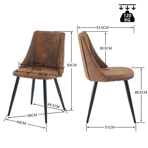 Lot De 2 Chaises De Salle À Manger Industriel Assise Rembourrée En Suédine Pieds En Métal, Marron