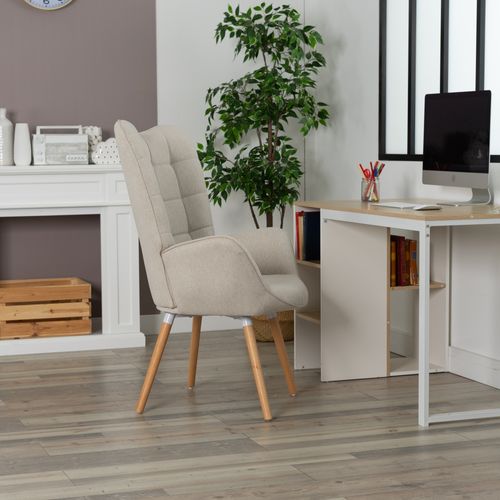 Fauteuil Relax Fauteuil De Bureau Style Scandinave En Tissu Beige Avec Pieds En Hêtre Massif