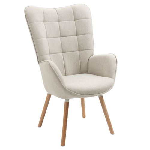 Fauteuil Relax Fauteuil De Bureau Style Scandinave En Tissu Beige Avec Pieds En Hêtre Massif