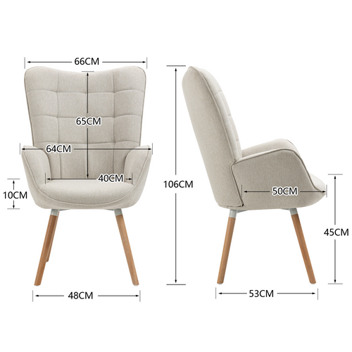 Fauteuil Relax Fauteuil De Bureau Style Scandinave En Tissu Beige Avec Pieds En Hêtre Massif