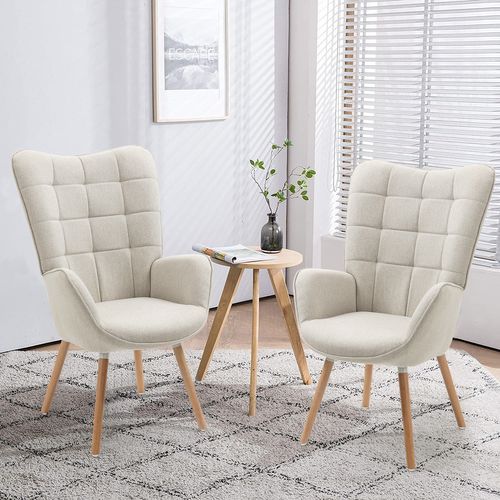 Fauteuil Relax Fauteuil De Bureau Style Scandinave En Tissu Beige Avec Pieds En Hêtre Massif