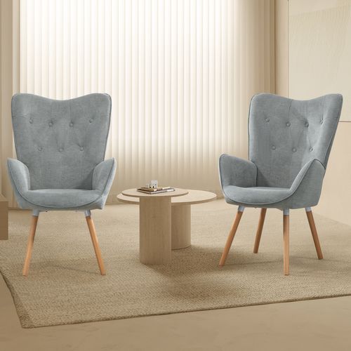 Fauteuil Scandinave En Tissu Gris Et Des Pieds En Bois Massif