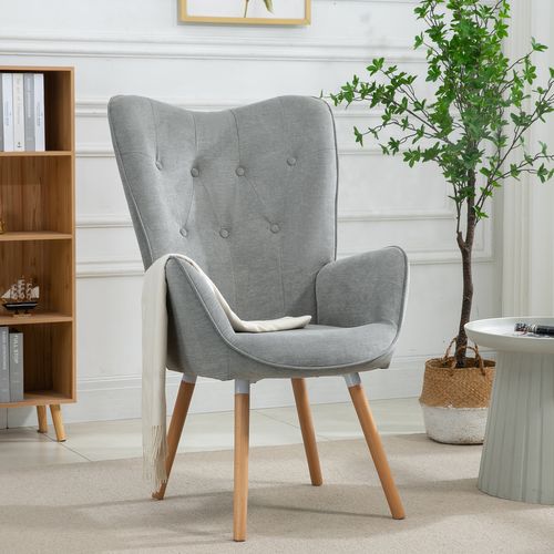 Fauteuil Scandinave En Tissu Gris Et Des Pieds En Bois Massif
