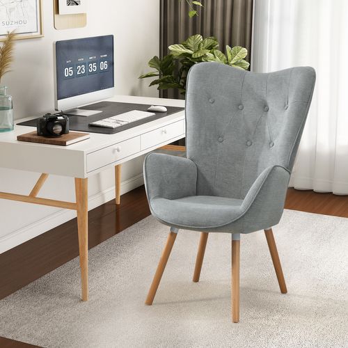 Fauteuil Scandinave En Tissu Gris Et Des Pieds En Bois Massif