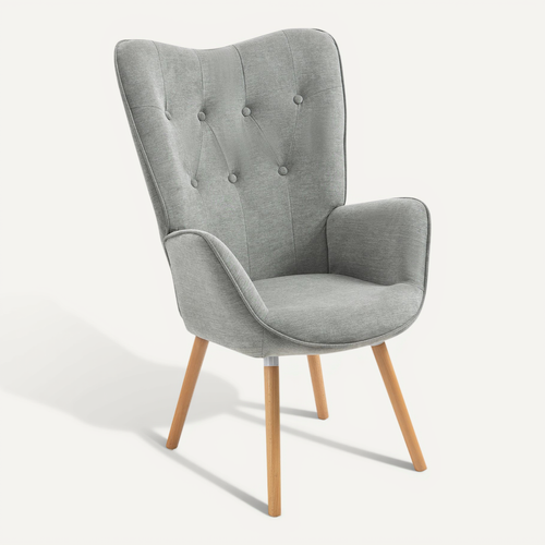 Fauteuil Scandinave En Tissu Gris Et Des Pieds En Bois Massif