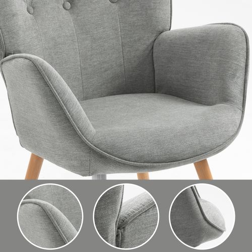Fauteuil Scandinave En Tissu Gris Et Des Pieds En Bois Massif