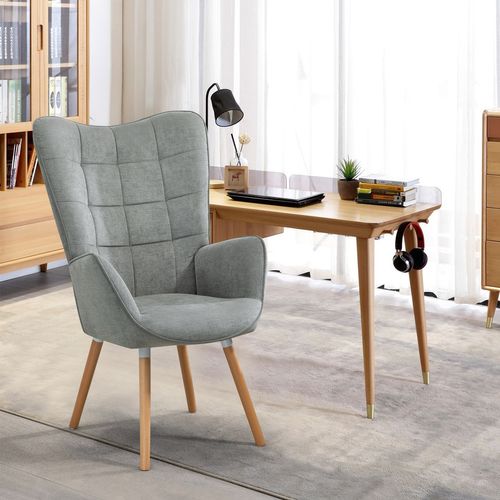 Fauteuil Relax Fauteuil De Bureau Style Scandinave En Tissu Gris Avec Pieds En Hêtre Massif