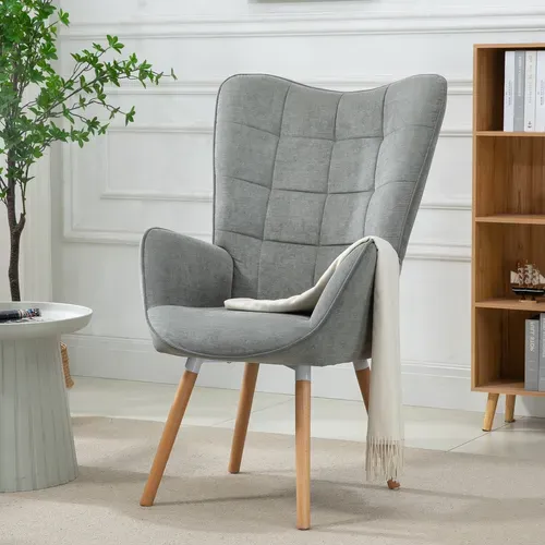 Fauteuil Relax Fauteuil De Bureau Style Scandinave En Tissu Gris Avec Pieds En Hêtre Massif