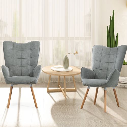 Fauteuil Relax Fauteuil De Bureau Style Scandinave En Tissu Gris Avec Pieds En Hêtre Massif