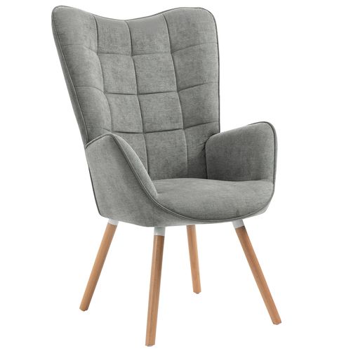 Fauteuil Relax Fauteuil De Bureau Style Scandinave En Tissu Gris Avec Pieds En Hêtre Massif